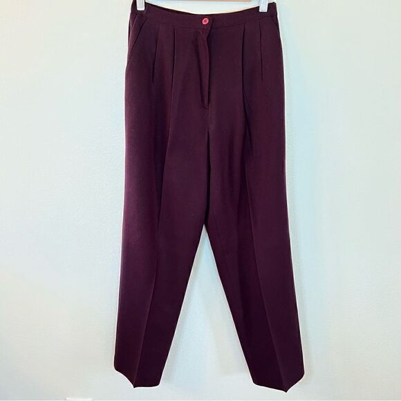 Vintage wool pants women Camdan Place size 8 burgundy pleated front career lined - Picture 1 of 7